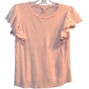 Rebecca Taylor Linen Pink Flutter Sleeve T-Shirt Medium